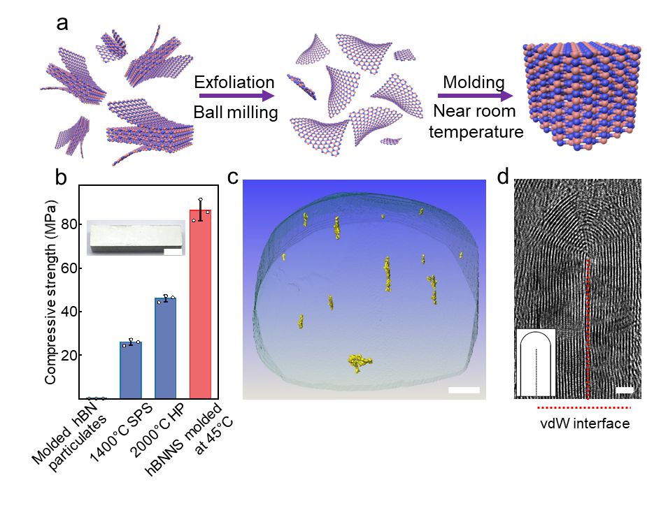 20240315-图1 二维纳米片制备范德华块体材料的示意图、六方氮化硼块体材料的机械强度及微观结构表征-深圳国际研究生院-深圳国际研究生院.jpg undefined